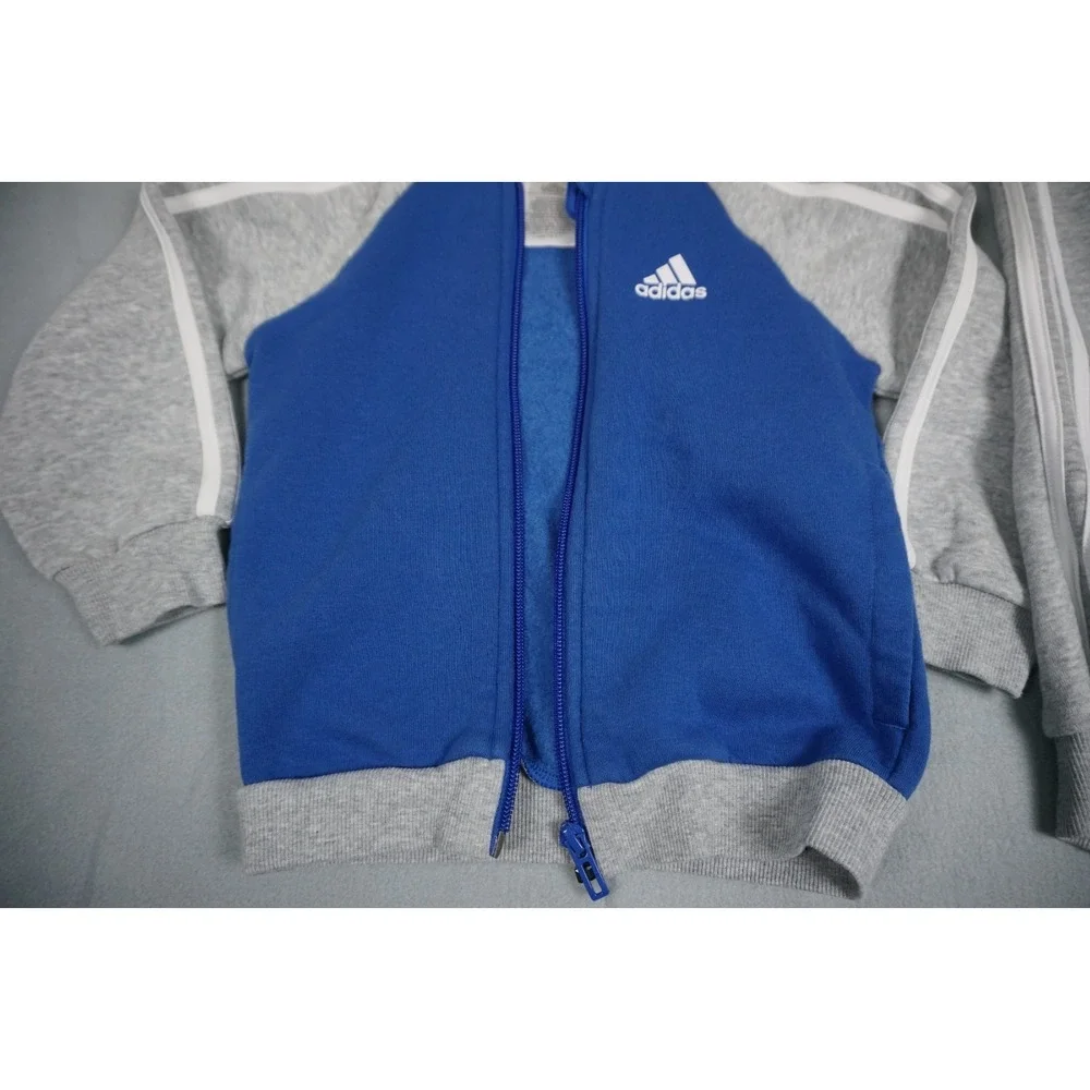 Adidas Boys Zip Up Jogger Tracksuit Set - Blue and Gray Size 2T